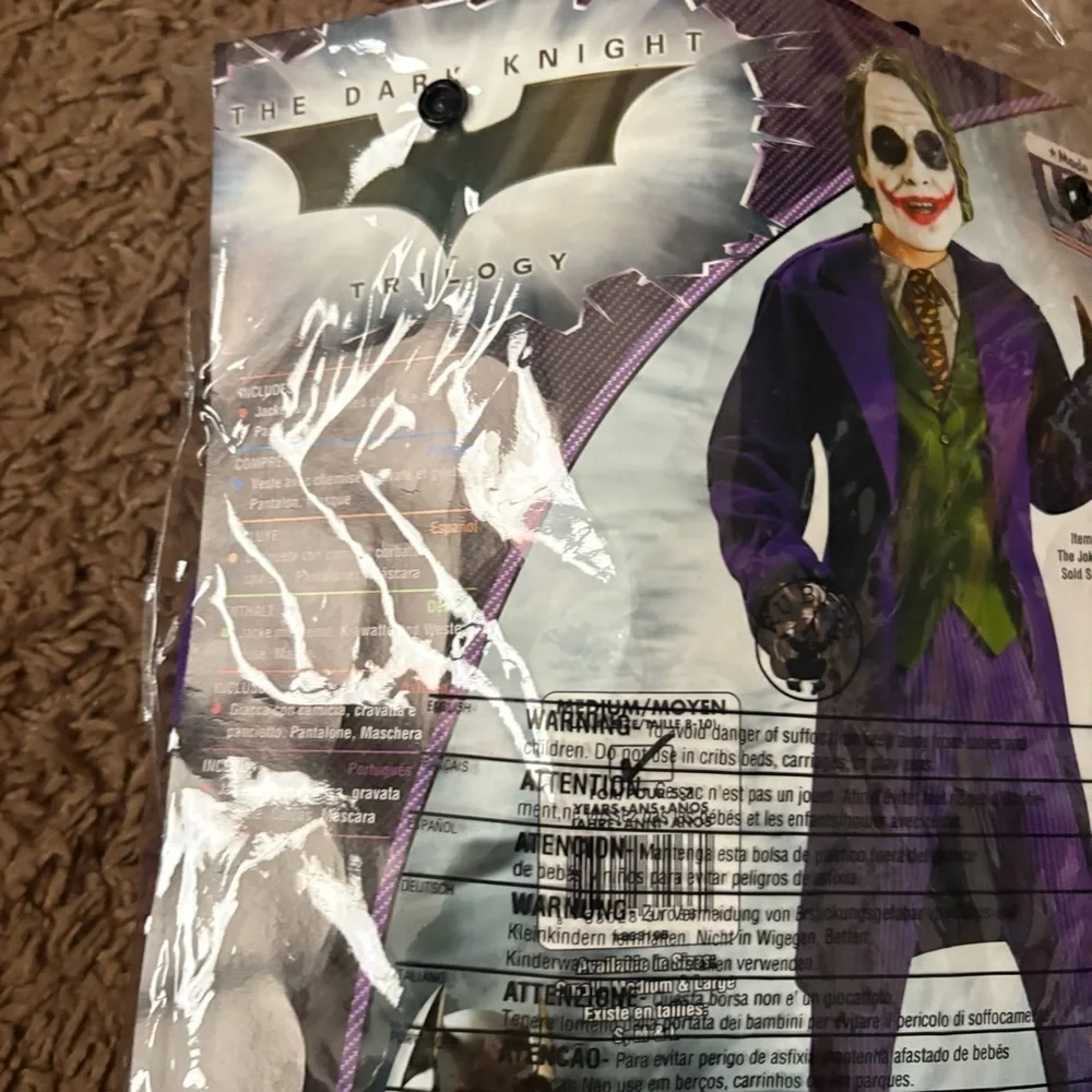 Kids Batman Dark Knight Joker Mask Deluxe Costume Medium Purple Green Halloween